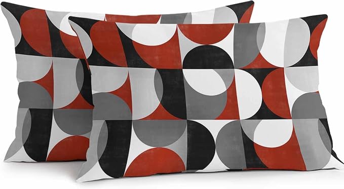 Vandarllin Outdoor Throw Pillows Covers 20x12 inch Set of 2 Waterproof Mid Century Geometric Decorative Zippered Cushion Covers for Patio Furniture, Abstract Modern Red Lumbar Pillowcases