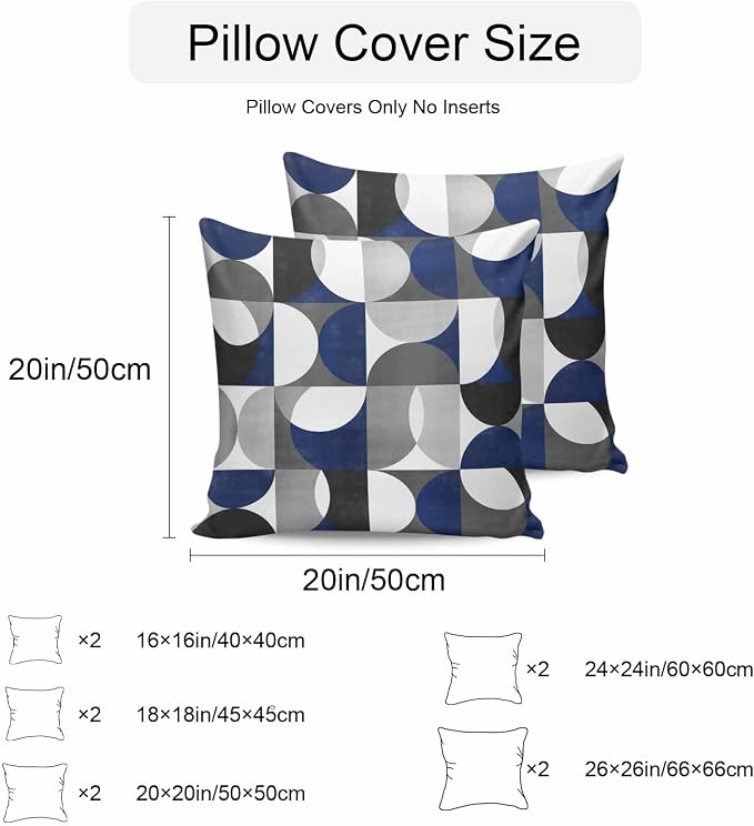 Vandarllin Outdoor Throw Pillows Covers 18x18 inch Set of 2 Waterproof Modern Blue Gray Geometric Decorative Zippered Cushion Covers for Patio Furniture, Abstract Mid Century Lumbar Pillowcases