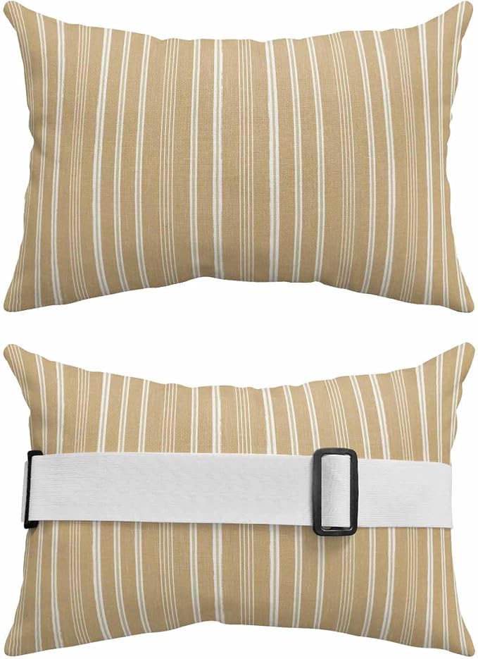 Pack of 4 Outdoor Lumbar Pillow Covers 12x20 Inch, Brown Beige Striped Waterproof Throw Pillow Covers Set, Farmhouse Stripes Modern Vintage Indoor&Outdoor Decorative Cushion Cases for Patio Porch Car