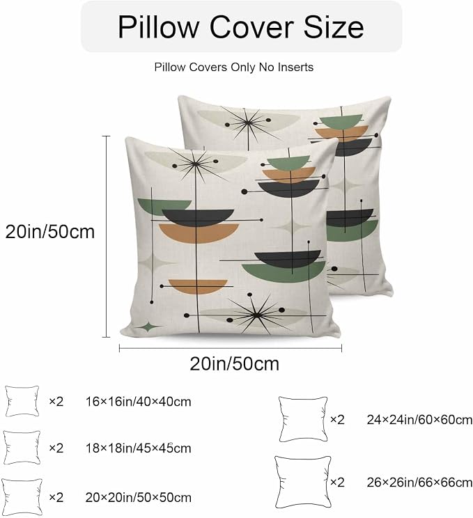 Vandarllin Outdoor Throw Pillows Covers 16x16 inch Set of 2 Waterproof Boho Mid Century Decorative Zippered Cushion Covers for Patio Furniture, Green Orange Geometric Abstract Lumbar Pillowcases
