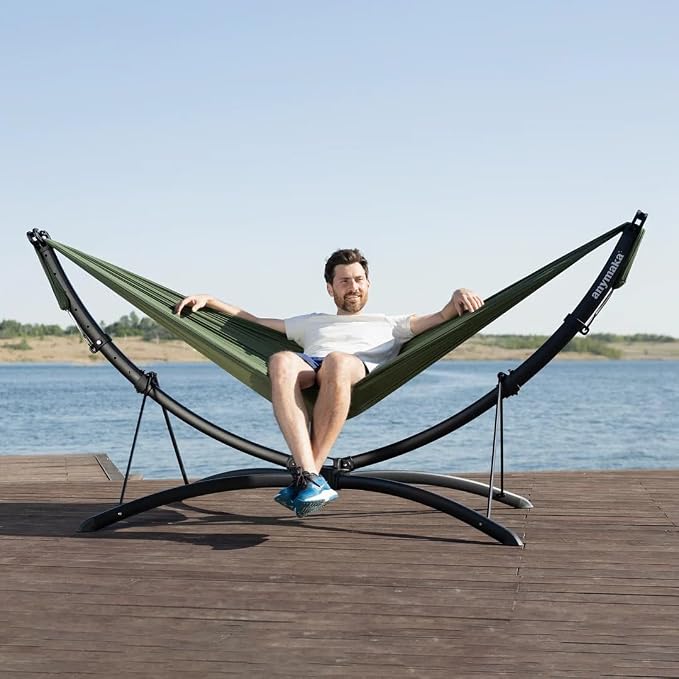anymaka Set Up in 3 Seconds Adjustable Portable Aluminum Alloy Hammock Stand for Outside with Chair Mode & Lounge Mode up to 105'' (Full Pack Forest Green)