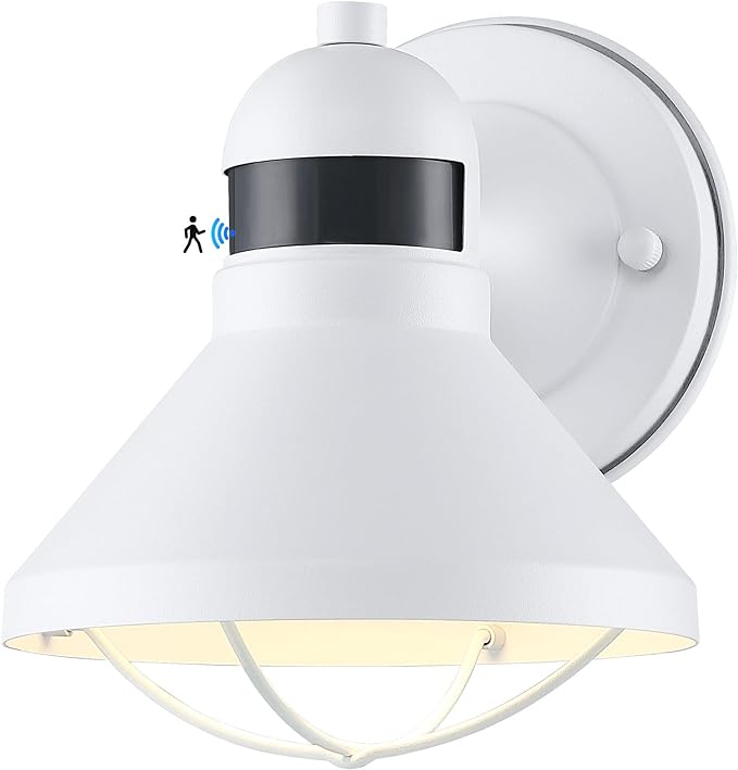 Dusk to Dawn Motion Sensor Outdoor LED Barn Light Fixture White | Exterior Wall Lantern Waterproof Outside Sconce Lighting Rustic Farmhouse Wall Mount Lamp for House Porch Patio Garage