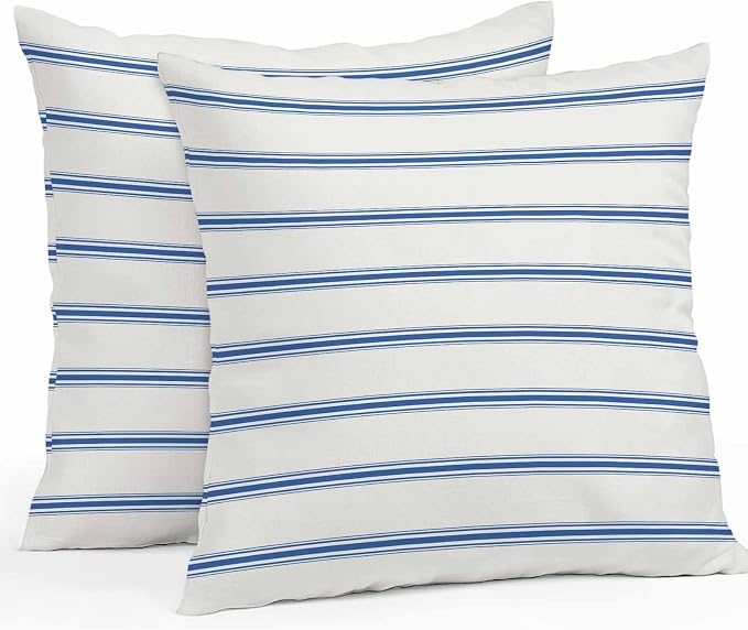 Vandarllin Outdoor Throw Pillows Covers 18x18 inch Set of 2 Waterproof Blue Stripes Decorative Zippered Cushion Covers for Patio Furniture, Abstract Lines Striped Lumbar Pillowcases