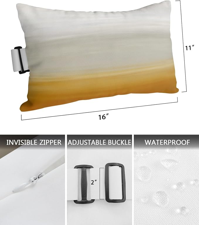 Burnt Orange Beige Ombre Outdoor Pillows for Chaise Lounge Chair Beach Headrest Pillow Set of 2 Lumbar Pillows with Insert&Adjustable Strap Modern Abstract Art Texture Neck Pillow for Pool 11"x16"