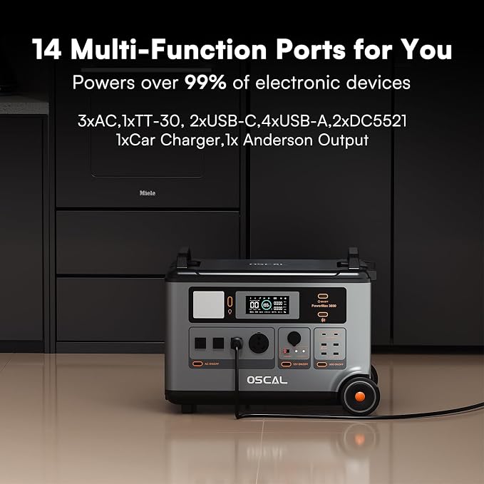 OSCAL Portable Power Station 3600Wh PowerMax 3600 SE With 2x400W Solar Panel, 3600W (Surge 7200W) Output, LiFePO4 Solar Generator for Home Use, Power Outage, Camping, RV, Emergencies
