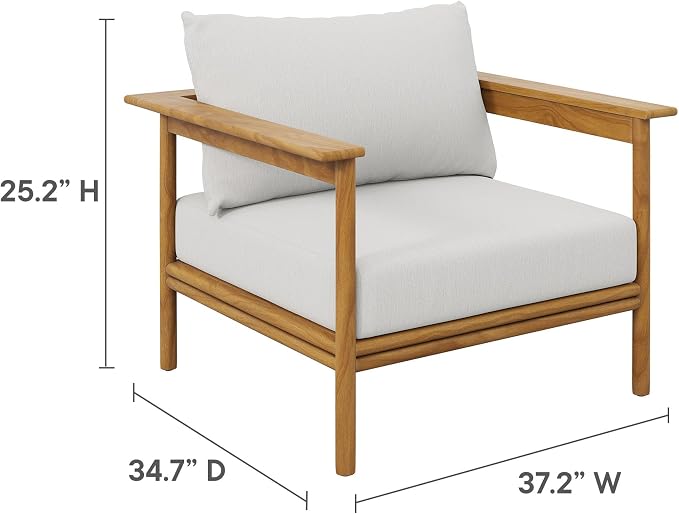 Modway Wren Teak Wood Outdoor Patio 4 Piece Furniture Set in Natural Sail