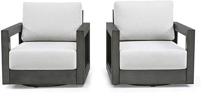 HAPPATIO Extra Large Size Patio Swivel Sofa Chairs Set of 2, Aluminum Modern 360° Swivel Chairs with Thicken Cushions & Widen Armrest, All-Weather Powder-Coated Frame for Porch Balcony Garden (Grey)