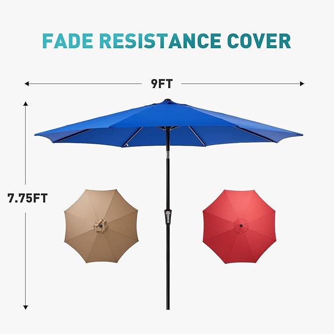 OLIXIS 9FT Patio Table Umbrella with Tilt and Crank Button & 8 Sturdy Ribs Waterproof, 9 Feet Outdoor Patio Umbrella Sun Shade for Pool, Terrace, Beach and Restaurant