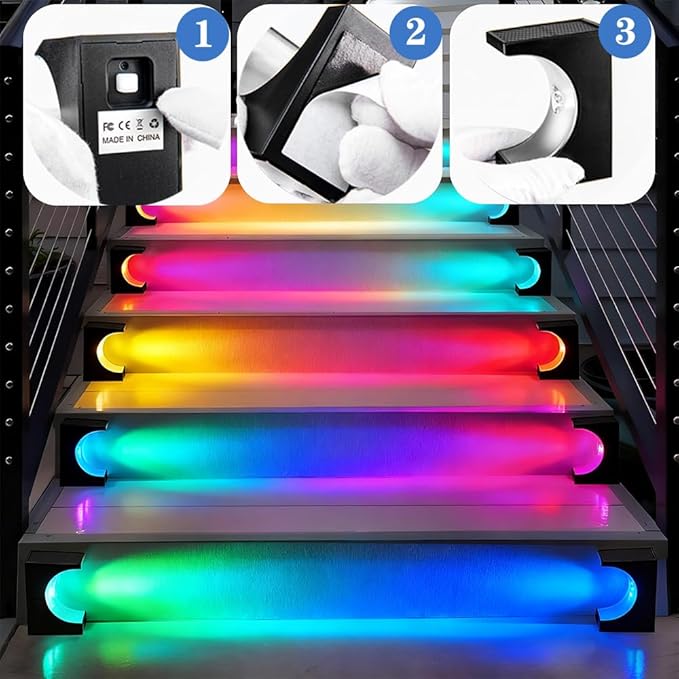 Upgraded Wireless Solar Step Lights. 5X Longer Life Than Ordinary. Strong 3M Adhesive + Screws. IP65 Waterproof for Stairs/Decks/patios. Reliable Performance(RGB Changing 8 Pack)