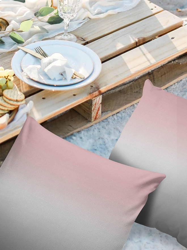 Outdoor Waterproof Throw Pillow Covers Set of 2 Pink and Grey Ombre Pillowcases 24x24 Inches Gradient Gradual Color Patio Decorative Pillows Cushion Case Patio Pillows for Couch Bed Chair Garden