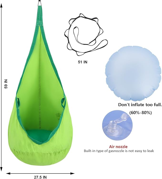 YAERSI Kids Pod Swing Seat, Cotton Hammock Chair with PVC Inflatable Cushion,Sensory Swing for Indoor and Outdoor Play Portable