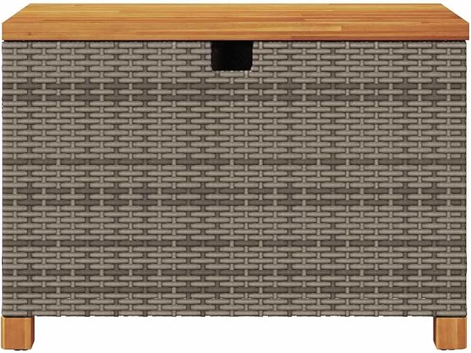 Grey PE Rattan Outdoor Storage Box 31.5x15.7x18.9 in Waterproof Deck Box for Patio Cushions with Acacia Wood Frame