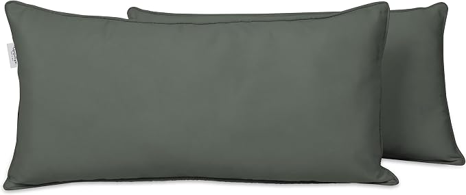 Indoor/Outdoor Polyester Fabric Lumbar Pillow Cover, All-Weather Waterproof Rectangular Cushion Case for Patio Furniture, 12 x 18 Set of 2 -Dark Gray