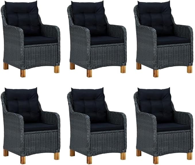 Afuera Living 9-Piece Outdoor Dining Set, Dark Gray PE Rattan, Weather-Resistant, Includes Rectangular Table and 8 Armchairs with Cushions, Contemporary Patio or Garden Furniture for Outdoor