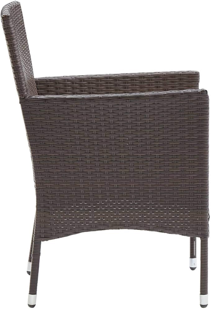 3 Piece Patio Dining Set Brown Cream White Poly Rattan Table 43.3" Glass Top Chairs with Cushions Powder-Coated Steel Frame Outdoor Bistro Set for Garden Balcony Small Spaces