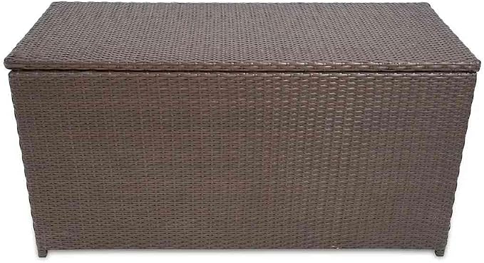 Outdoor Storage Box Brown 47.2x19.7x23.6 Inches PE Rattan Garden Chest with Lining, Weatherproof Patio Furniture Cover for Cushions, Blankets, Pillows, Gas Lift Lid & Steel Frame