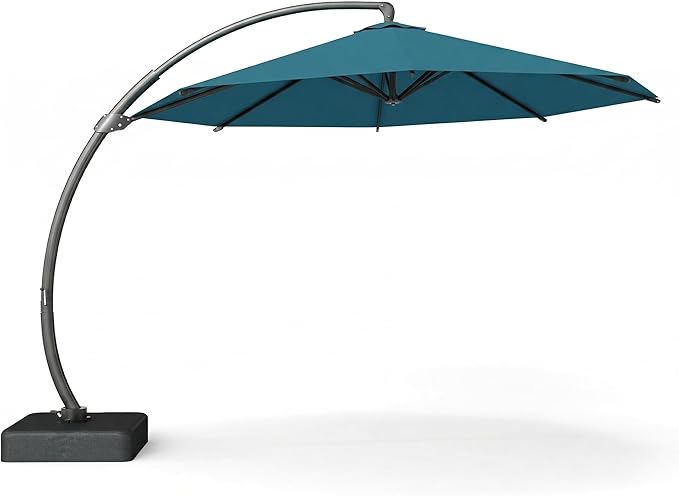 12 FT Cantilever Umbrella with Base Included, Large Round 360° Rotation Offset Umbrella Outdoor Patio, Heavy Duty Aluminum Frame, Sand-Weighted Stand, for Deck, Backyard, Pool, Garden (Lake Blue)