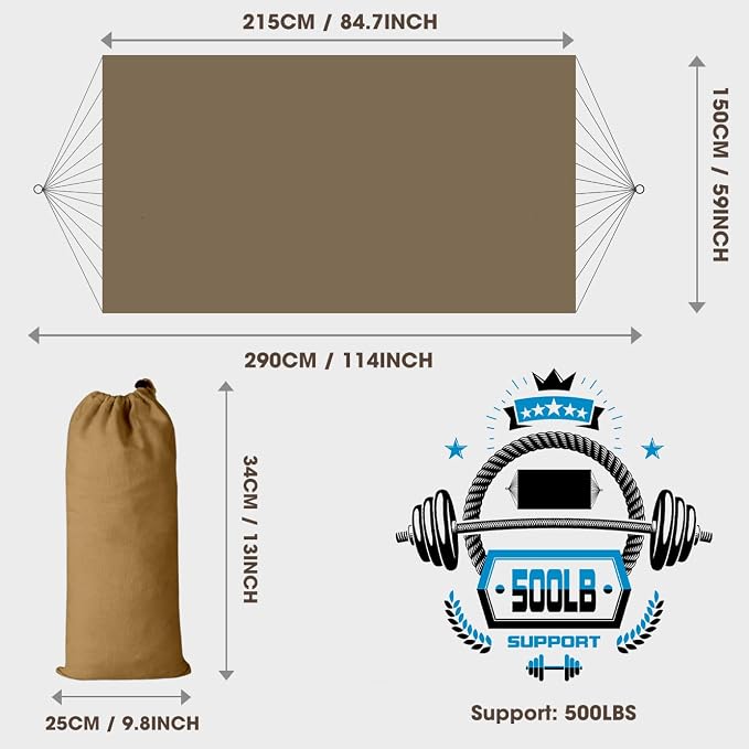 MOSFiATA Backyard Hammock with Tassels Max 500lbs Canvas Fabric Bohemian Style with Thickened Rope and Carry Bag for Outdoor, Garden, Patio, Wedding Decor (Khaki)