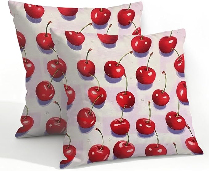22x22 Inch Outdoor Pillow Covers Set of 2 Waterproof Throw Pillow Covers Decorative Couch Cushion Covers Red Cherry Fruit Square Pillowcases Protectors for Patio Garden Sofa