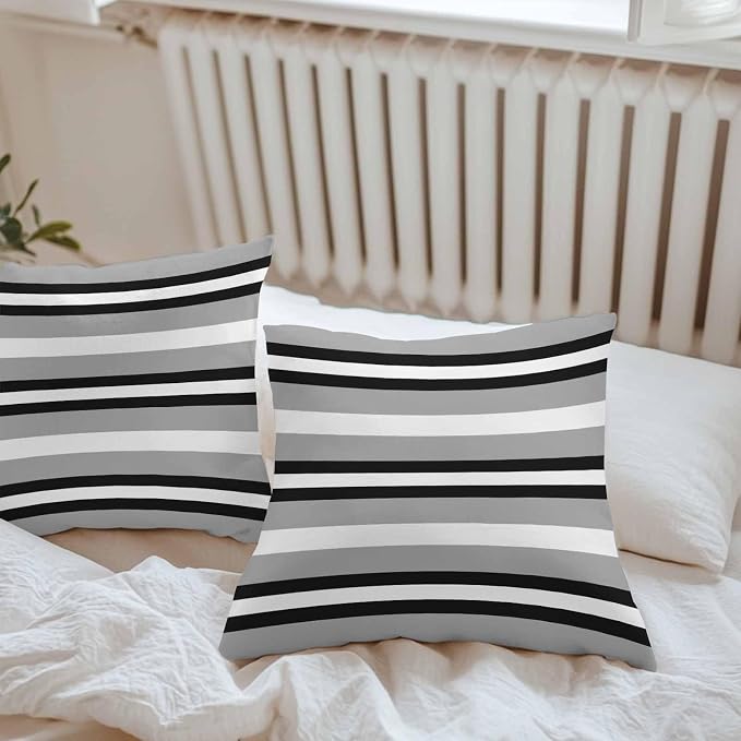Throw Pillow Covers 20x20 Inch Set of 2, Black Gray Striped Waterproof Outdoor Pillow Covers, Contemporary Minimalist Lines Art Decorative Cushion Pillowcases for Couch, Sofa, Bed, Garden, Patio