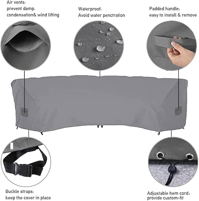 Patio Sectional Curved Sofa Protector Cover Waterproof Heavy Duty 420D Oxford Outdoor Sectional Curved Couch Sofa Furniture Covers with Windproof Reinforced Buckles (190.16x38.98x36.22in)
