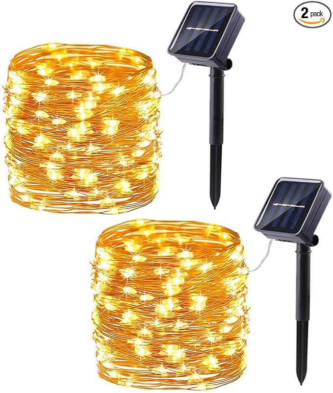 Lomotech Solar Fairy Lights Outdoor, 2 Pack Total 66ft 200 LED,Warm White | Solar String Lights Waterproof 8 Modes Twinkle Lights for Outdoor, Patio, Garden, Yard, Party, Wedding, Tree Decoration