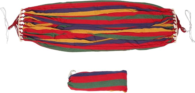 Double Camping Hammock with Duckbill Buckle, Two-Person Wide Striped Canvas Outdoor Backyard Garden Beach Hanging Hammock Anti-tip Design