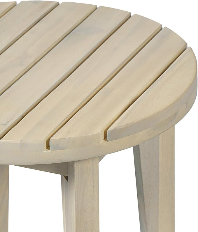 Christopher Knight Home Perla Set of 2 Acacia Wood Club Chair and Coffee Table, 3 Piece Patio Bistro Set, Solid Wood Outdoor Patio Furniture Set with Center Table, Light White+Sand