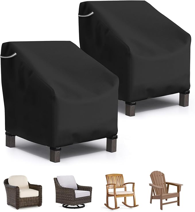 STARTWO Patio Outdoor Chair Covers 2 Pack, Outdoor Furniture Covers Waterproof adapter for Lawn Lounge Seat, Wicker, Swivel, Adirondack, Rocking Chairs, 36"W x 37"D x 36"H inch, Black