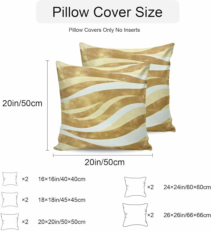 Yellow Pink Waves Waterproof Outdoor Pillow Covers Set of 2 Home Decor, Ombre Sea Ripples Shabby Beach Pillowcase Patio Pillow Covers for Couch Bench Furniture Garden 20x20in
