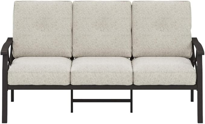Hassyee 2 Pieces All-Weather Metal Outdoor Conversation Set with Coffee Table and Removable Cushions for Balcony, Patio Furniture Set with Modern Curved Design for Backyard, Lawn (3-seat Sofa)