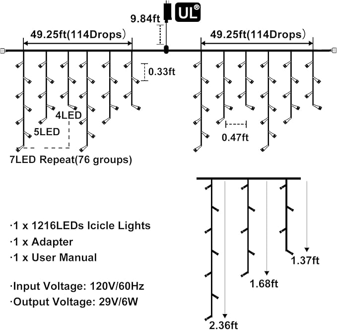 White Christmas Lights Outdoor 99ft 1216LED Icicle Lights Twinkle Xmas | Plug in Clear Wire Timer Waterproof 8 Modes for House Eaves Patio Yard Porch Wall Garden Exterior Holiday Decorations