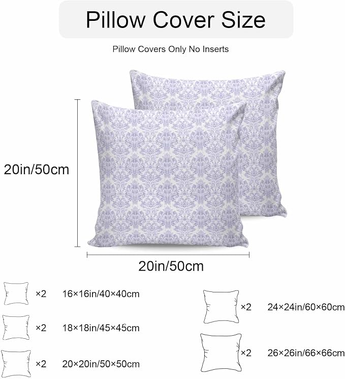 Purple Baroque Waterproof Outdoor Pillow Covers Set of 2 Home Decor, Chic Luxury Medallion Printed Flowe Pillowcase Patio Pillow Covers for Couch Bench Furniture Garden 18x18in