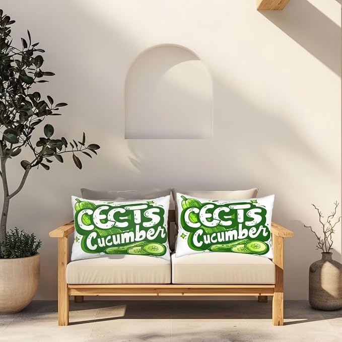 Outdoor Pillows Waterproof Set of 2 Outdoor Pillow Covers 16x24 Inch, Green Throw Pillows Alphabet Pillow Covers, Garden Decorative Pillows Outdoor Pillows for Patio Furniture Car Home Decor -hs258