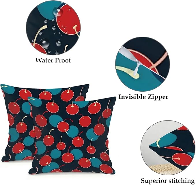 20x20 Inch Outdoor Pillow Covers Set of 2 Waterproof Throw Pillow Covers Decorative Couch Cushion Covers Red Cherry Blue Circle Square Pillowcases Protectors for Patio Garden Sofa