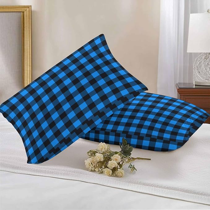 Outdoor Waterproof Throw Pillow Covers Set of 2 Buffalo Plaid Lumbar Pillowcases 20x12 Inches Pastoral Blue Black Checked Decorative Pillows Cushion Case Patio Pillows for Couch Bed Chair Garden