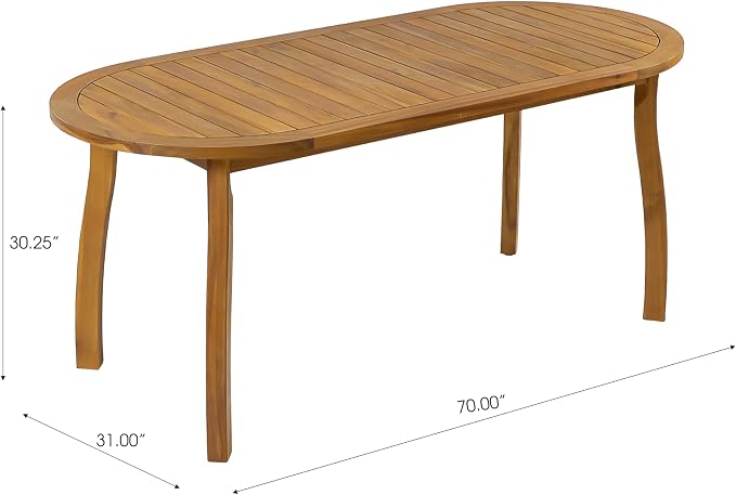 Christopher Knight Home 7 Piece Outdoor Dining Set with 70 Inch Oval Acacia Wood Patio Table and 6 Wicker Woven Dining Chairs with Cushions, Teak Finish Outdoor Table and Chairs for Patio Deck Garden