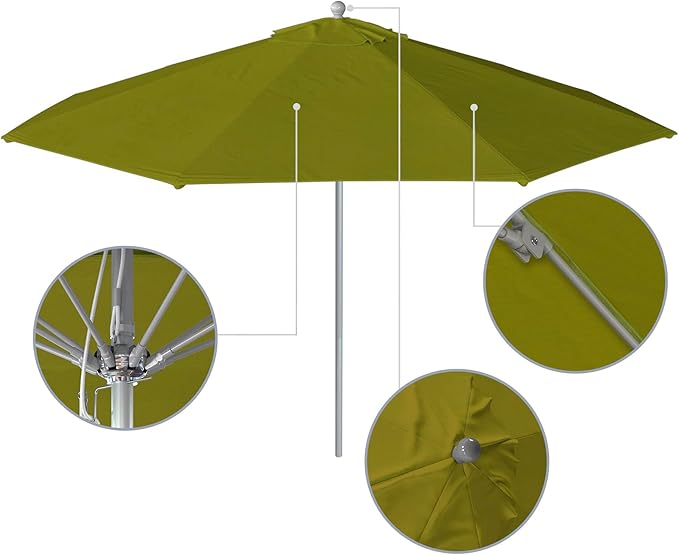 California Umbrella 11Ft Commercial Grade Market Umbrella, Pulley Lift, Aluminum/Fiberglass, 2mm pole wall, Silver Frame, Solution Dyed Kiwi Fabric