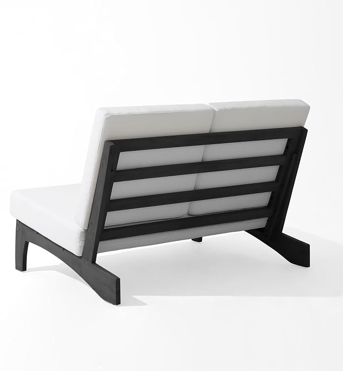 Outdoor Furniture Patio Couch, Weather Resistant Patio Loveseat Sofa Couch with Removable Cushion & Pillows, Black Wood Frame for Porch & Backyard Seating - Beige