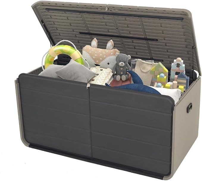 Large 120-Gallon Waterproof Outdoor Storage Box for Patio, Deck, or Poolside – Durable Weather-Resistant Design with Lockable Lid (160 Gallon (Gray) - Plastic)