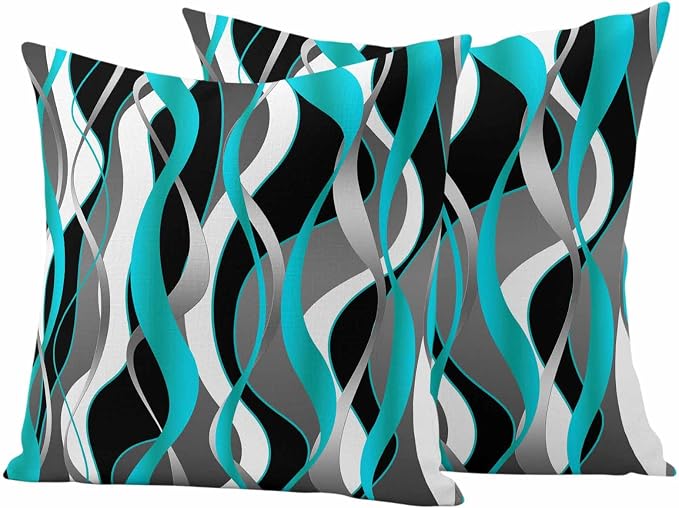 Outdoor Pillow Covers Set of 2, Distortion Blue Stripes Decorative Throw Pillow Covers 16X16IN, Abstract Geometric Art Throw Pillows Protector Cushion Case for Patio,Couch,Sofa,Garden
