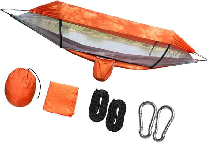 Quick Setup Hammock Including Netting and Canopy Perfect for Backyard or Holiday Sun Shelter Hammock