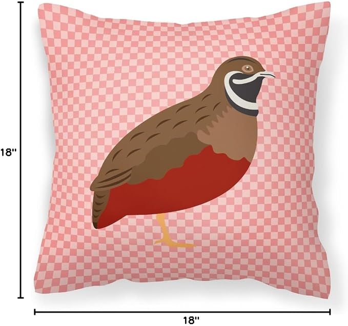 Caroline's Treasures BB7956PW1818 Chinese Painted or King Quail Pink Check Fabric Decorative Pillow Machine Washable, Indoor Outdoor Decorative Pillow for Couch, Bed or Patio, 18Hx18W