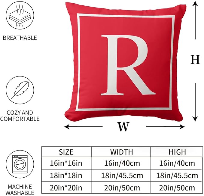 Monogram Initial Red White Outdoor Pillow Covers 20 x 20inches Decorative Pillow Case for Sofa Couch Bed (Pillow Insert Not Include)