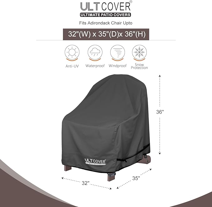 ULTCOVER Waterproof Patio Adirondack Chair Cover 4 Pack for Outdoor Chair Size Upto 32W x 35D x 36H inch, Black