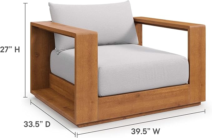 Modway Tahoe Acacia Wood 2-Piece Outdoor Patio Set in Natural Light Gray - Includes Lounge Chair and Ottoman with Weather-Resistant Cushions