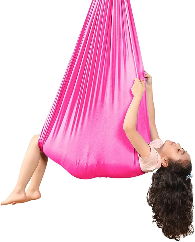 Kids Sensory Therapy Swing Hammock Children's Swing Hammock Indoor Elastic Cuddle Pod Swing for Autism Boys Girls with ADHD SPD Asperger's Sensory Integration Special Needs (Rose Red)