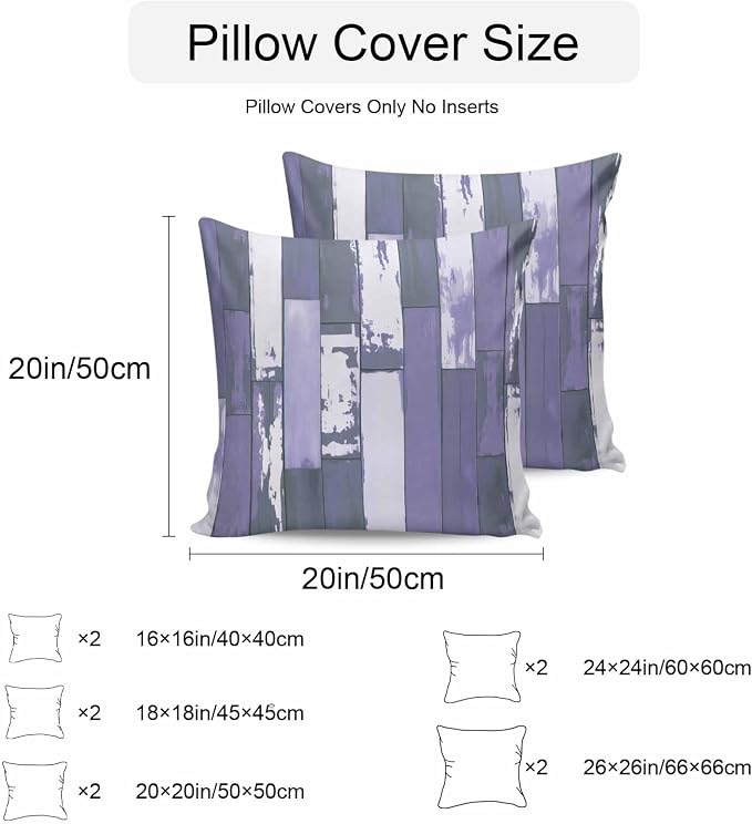 Purple Gray Outdoor Pillow Covers 20x20 Inch Throw Pillow Covers Set of 2 Waterproof Decorative Pillow Cases Vintage Farmhouse Ombre Wooden Grain Cushion Covers for Patio Furniture Garden Couch Sofa