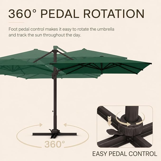 Kingdura 9' X 9' Cantilever Patio Umbrella with Base Included, Large Square Outdoor Offset Umbrella with 360-degree Rotation, 4 Position Tilt, UV Protection for Pool Deck Garden Patio (Dark green)