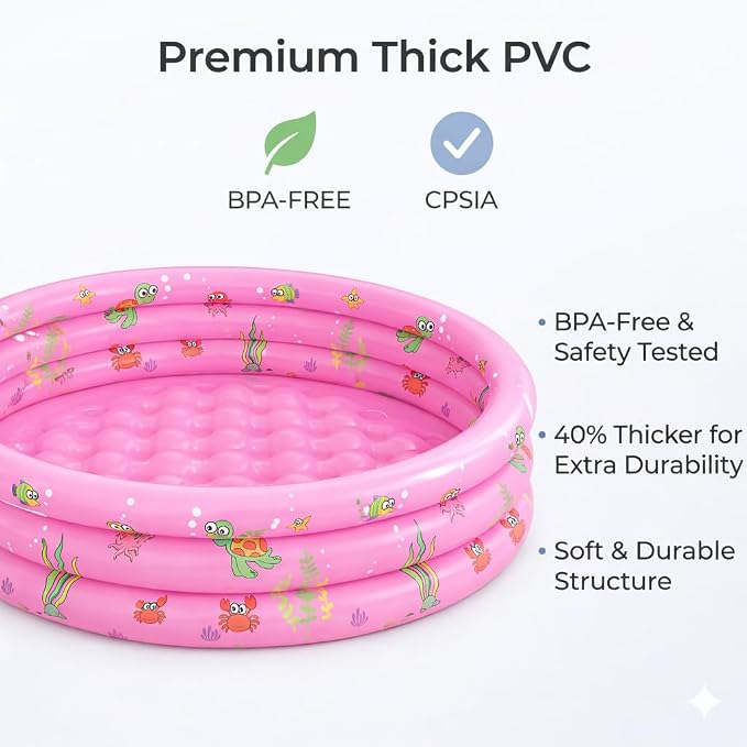 Baby Pool for Toddlers 1-3 with Bubble Bottom, Inflatable Kiddie Pool for Kids with Easy Drain Plug, Small Blow Up Pool for Backyard Summer Water Play, Durable Kids Swimming Pool (Pink)